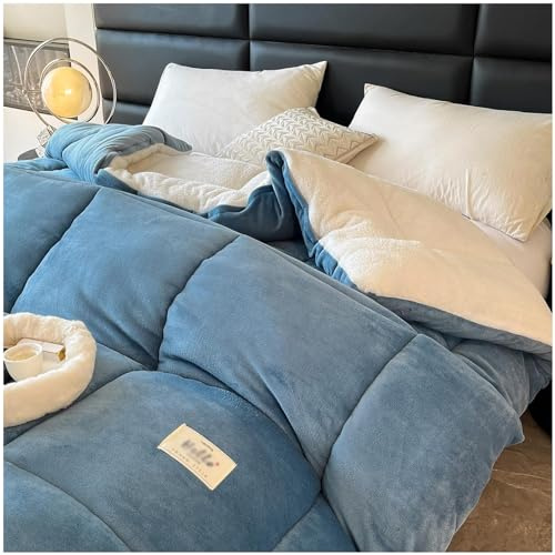 ZTGL Bettdecke, Winter Dicke Steppdecke Flauschige Lamm-Kaschmir, Reversibel Steppdecken Für Allergiker Duvet, Verdicken Sie Lamm Kaschmir Decke Weiche Warme Bettdecke,Blau,200x230cm(3kg)