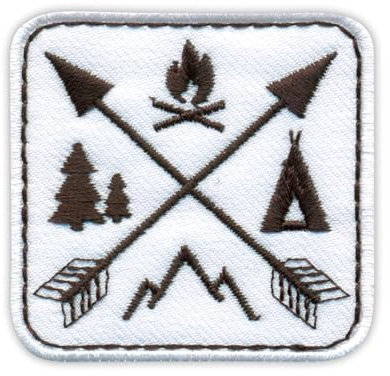 Gekreuzte Pfeile - Camping, Berge, Wald, Lagerfeuer - Aufnäher - Bestickter Aufnäher / Abzeichen / Emblem