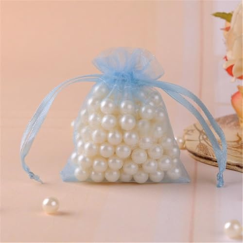 30 Stück 10x15cm Organzasäckchen Geschenksäckchen Schmuck Säckli mit Kordelzug Beutel Klein Organzabeutel Tütchen Geschenkbeutel Organza für Hochzeiten Weihnachten Festival Party (Hellblau)