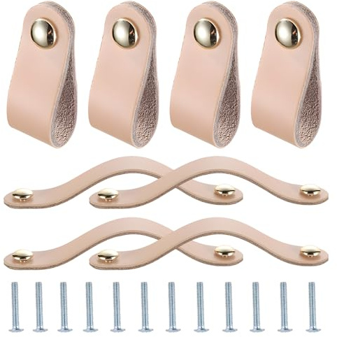 Ylinwtech 8 Stück Möbelgriffe Leder,Möbel Schubladengriff Leder,Ledergriffe möbel,Geeignet für Schränke,Schubladen und Türen,inklusive Schrauben