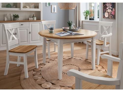 Lomadox Esstischgruppe Esszimmermöbel weiß 5-teilig Landhausstil, 4 Stühle, 1 Ausziehtisch