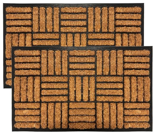 ED LINEN Coco Coir Door Mat Non Slip Floor Mat Heavy Duty Indoor Outdoor Mat Machine Washable Doormats Shoe Scrapper Removes Grass & Dirt for Front Door, Patio & Entrance (PACK OF 2)