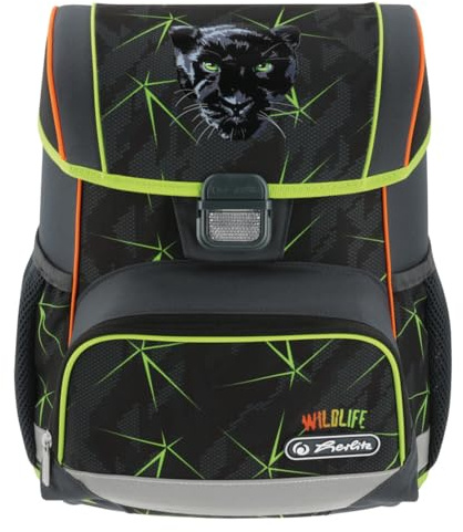 Herlitz Loop Wild Life Schulranzen, Rucksack für Kinder, Schulrucksack 17L, Kinderrucksack, Leicht Schultasche Unisex, Reflexmaterial, Schnallenverschluss, Ergonomische Form, Schwarz Limettengrün