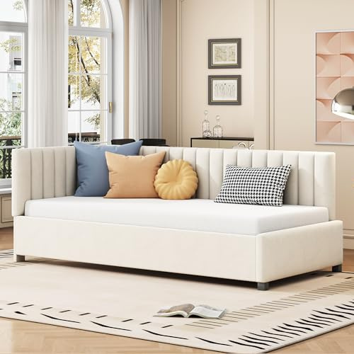 Dolamaní Sofabett klein 90x200 cm für Kinderzimmer Kinder Gäste Erwachsene, Tagesbett mit Lattenrost, Bett für Jugendliche mädchen Jungs (Beige, Einzelschlafsofa)