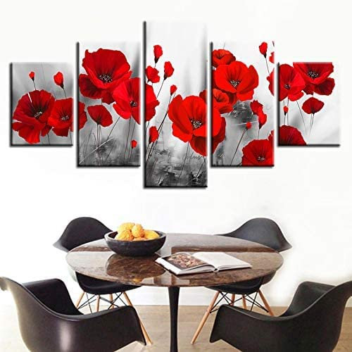 5 Teilig Leinwand Wanddeko Romantische Mohnblumen Poster Hd Bilder Leinwanddrucke 5 Stück Gemälde Modern Wohnzimmer Wohnkultur Geschenk 150 X 100 Cm / 59,05 X 39,37 Zoll Schlafzimmerbürohot -1G2V/M1G9