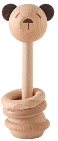 Aublinto Baby Beißring Baby Beissring Zahnungshilfe Tier Beißspielzeug und Häkelset GHolztiere Beißring Holz Tiere Kinder Beißring Holzring Holzbeissring Wooden Teether