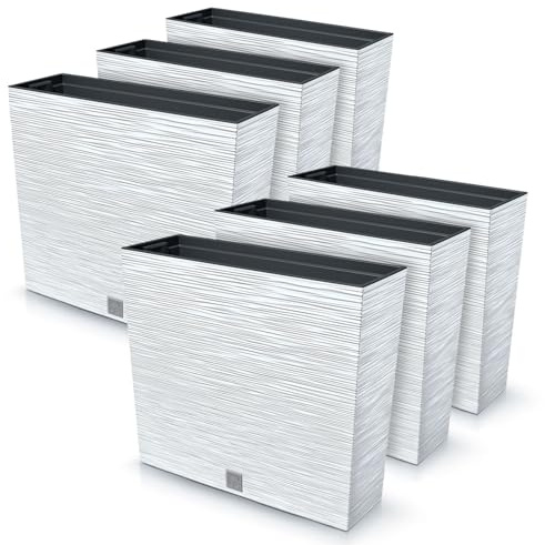 IMJ-Global Furu Case Lot de 6 macetas rectangulares de plástico, 58 x 18 x 49,8 cm, para interior exterior, blanco, 44 litros, diseño moderno