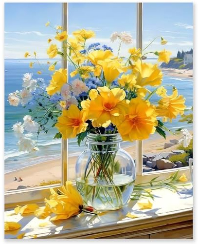 Clynt Paint by Numbers Kits for Adults, Painting by Number Kits On Canvas,DIY Color Oil Painting Acrylic Paints,Home Wall Decor 16x20inch/40×50CM, Without Frame (Flower)