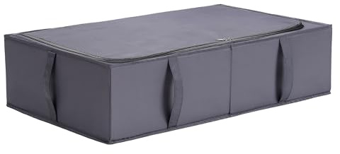 TYEERS Unterbett Aufbewahrungsbox mit Deckel, Strapazierfähiger Stoff, Waschbar, Zusammenklappbar, Boxen Aufbewahrung für Kleidung, Decken, Bettwäsche, Schuhe, 70x42x18 cm, 1er-Pack, Dunkelgrau
