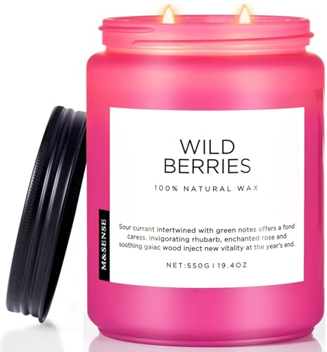 M&SENSE Wilde Beeren Duftkerzen 550g natürliche ungiftige Sojawachskerze 110 Std. Brenndauer 2 Baumwolldochte Weihnachtsduftkerze für Zuhause perfektes Glaskerzengeschenk WildBerries