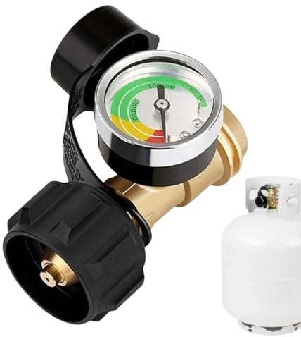 Propane Gauge - Tank Bottle Measuring Sensor, RV Propane Gauge | Propane Connection Tank Monitor, Colour Coded Propane Tank with Air Indicator, Solid Brass Leak Detector for Propane Tanks