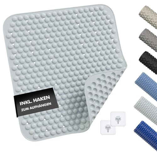 MP Living® Antirutschmatte Dusche – 53x53 cm Duschmatte aus TPE – 100 % BPA-frei, rutschfest & hygienisch – für Sensible Haut – inkl. 2 Haken – maschinenwaschbar & schimmelresistent