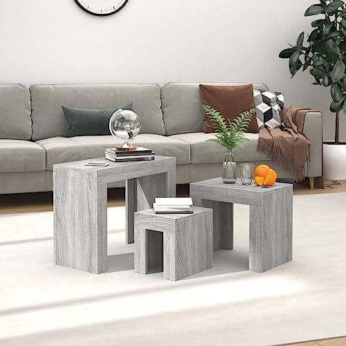 Iiaky Satztische 3 STK. Couchtisch Beistelltisch Satztische FüRs Wohnzimmer Satztisch Couchtisch Grau Sonoma Holzwerkstoff