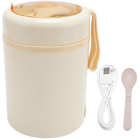 Scaldavivande Portatile Alimentato Tramite USB, Portapranzo in Acciaio Inossidabile 304 a Tenuta Stagna da 600 Ml con Cucchiaio, Temperatura Costante 60°C per Viaggi, in (Beige)
