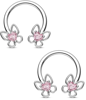 CM Crareesi Mania Schmetterling Helix Septum Daith Piercing Schmuck 16G Hufeisen 10mm Rosa Herz CZ 20Gauge Zirkonia Ohrringe Niedlich Frühling CBR für Frauen