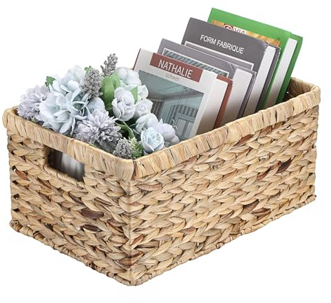 IGNPION Panier de rangement ouvert en jacinthe d'eau, étagères décoratives tissées, paniers de salle de bain en osier avec poignées, étagères et cuisine, panier de rangement multifonction