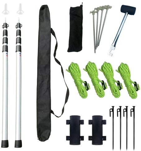EEYZD 2 Postes Extensibles para Carpa, Ajustables, Plateados, para toldo Exterior, con estacas, tensores y Soporte para Postes Carpa, telescópicos 4 Secciones aleación Aluminio para RV, Camping