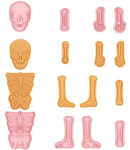 Hrippy Molde Cortador De Galletas De Esqueleto De Cuerpo Humano para Halloween, para Hornear Pasteles, Fondant, Galletas 3D De Plástico, Sello, Prensa, Molde, Émbolo
