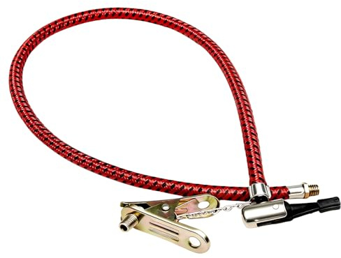 Air Pump Hose with Schrader Valve Clip, 60cm Universal Replacement Hose for Bicycle Tyre Pump, Football Basketball Inflator Connector - Red