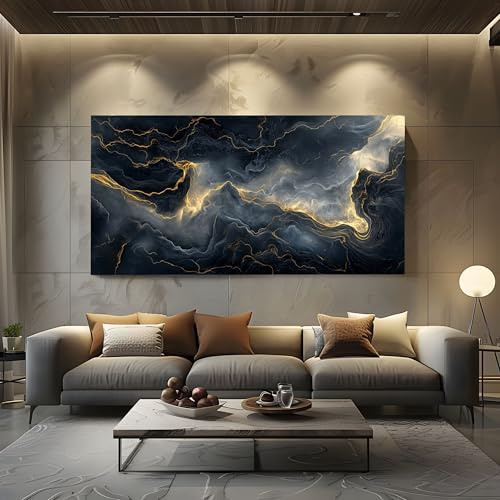 Bilder für die Wand Abstrakt Fluid Art Leinwandbilder Groß für Schlafzimmer | Luxuriös Marmor Wandbild für Wohnzimmer, XXL Kunstdruck auf Leinwand Modern Welle Wanddeko Kunst 80x160 cm