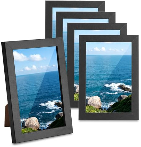 runxsam 5 Pcs Cadre Photo 10x15cm Noir, Petits Cadre Photo Bois, Cadres Photos 10 x 15 cm, Cadres en Bois MDF Vintage pour Affichage Mural de Table Salon Chambre Bureau Couloir