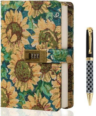 TIEFOSSI Embroidered Diary with Lock, Lined Lock journal for Women Men, Aesthetic Journal with Pen, Hardcover Journal for Journaling Writing Planning, 100 GSM Thick Paper, 224 Numbered Pages