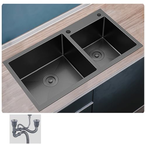 Pobbycrafm Fregadero Acero Inoxidable, Fregadero Multifuncional con Juego de Desagüe Fregadero Cocina 2 Senos para Instalación Bajo Encimera, sobre Encimera, 78x43x22cm A