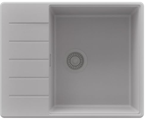 PRIMAGRAN Lavello da Cucina Grigio 62x50cm, Lavandino in Granito a 1 vasca + Sifone Classico, Lavabo Incasso al mobile 50cm - Copenhagen