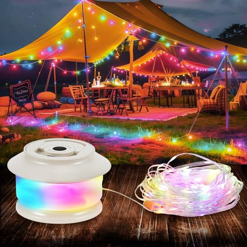 Guirlande Lumineuse de Camping, 20M Guirlande Camping Rechargeable avec 5 modes d'éclairage Batterie rechargeable de 3000 mAh Étanche Multicolore pour la décoration de jardin/de tente/de festival