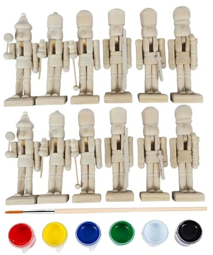 Joygoodta 12 pezzi schiaccianoci figure 5 pollici fai da te in legno verniciabile decorazioni natalizie con colori e pennello per progetti di arti natalizie ornamenti schiaccianoci
