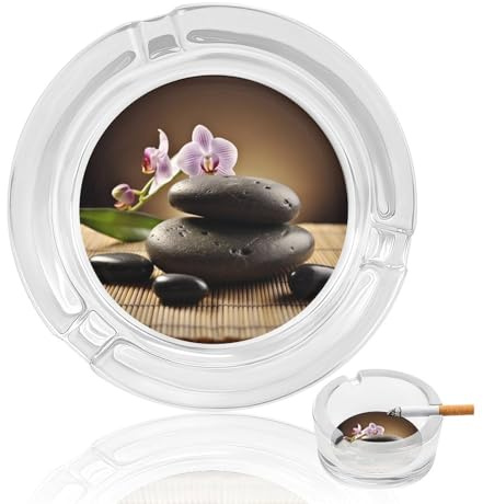 Zen Stone Glass Ashtray with Cigarette Holder Grooves Portable Modern Decorative Tray for Home Office Indoor Outdoor