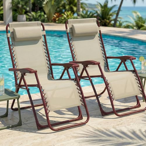 CASABEL Chaise Pliante Zéro Gravité, Terracotta | Lot de 2, Inclinable, Position zéro gravité, Confort optimal, Toile textilene respirante, Structure acier anti-rouille
