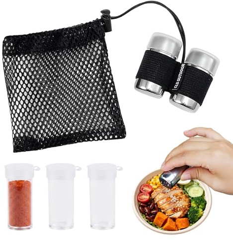 Camping Salt and Pepper Shakers Set,Travel Salt and Pepper Shakers,Mini Stainless Steel Condiment Dispensing Pots with Transparent Lid,Leakproof,for Outdoor BBQ,Picnic,Hiking,Travel