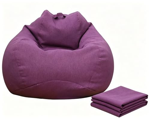 Saco de Asiento Gigante sin Relleno Funda de Algodón y Lino Lavable con Cremallera Almacenamiento Ergonómico para Interior y Exterior 80x90 cm(Purple,70x80cm)