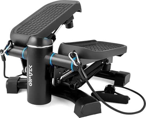 Gymtek Stepper, Drehstepper inkl. Expanderbänder - mit LCD-Bildschirm, Schrittzähler und Kalorienzähler - Fitness, Pilates, Workout, Schwarz