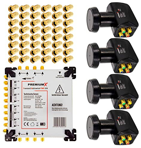 Premium X Multischalter Set 17/8 Multiswitch 4X Quattro LNB 48x F-Stecker, Satverteiler 4 SAT für 8 Teilnehmer HDTV FullHD 4K UHD 8K