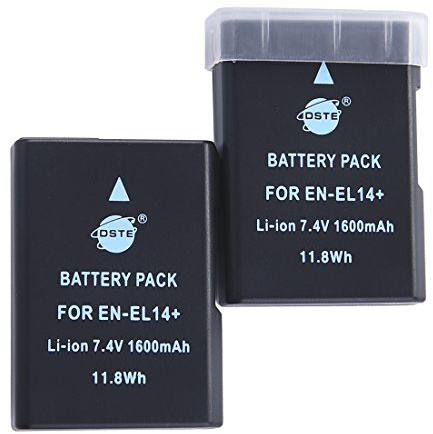 DSTE 2-pack EN-EL14 ENEL14 uppladdningsbart batteri för Nikon D3100 D3200 D3300 D5100 D5200 D5300 D5500 P700 P7100 P7200 P7700 P7800 kamera
