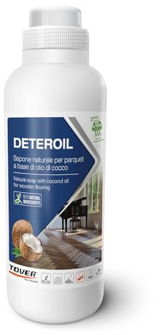 TOVER Deteroil Detergente Sgrassante Parquet - Pulisce e Sgrassa Legno, Laminato, LVT e SPC - Formula a Base di Olio di Cocco, 1 unità, 1 Litro