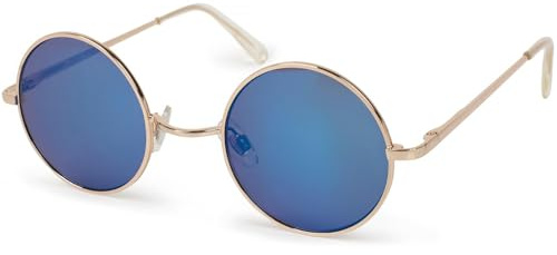 styleBREAKER Unisex Sonnenbrille Retro Rund UV400 Kat 3, Gold/Blau
