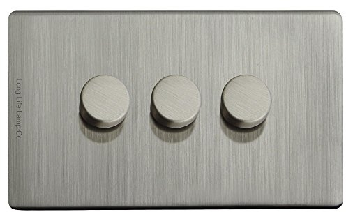 LED Dimmer Switch Gloss Brush Chrome 3 Gang 2 Way 300w Screwless Plate Finish N357DME