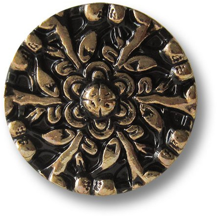 5er Set exklusive schwarz goldene Metallknöpfe mit floralem Muster/Design wie alte Glasknöpfe/Gold & Schwarz glänzend/Metall Knöpfe/Ø ca. 15mm