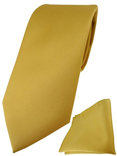 TigerTie Herren Krawatte – Klassische 7,5 cm Krawatte Designer Einstecktuch in gold einfarbigem Design, ideal für Geschäftstermine, festliche Anlässe und die Freizeit