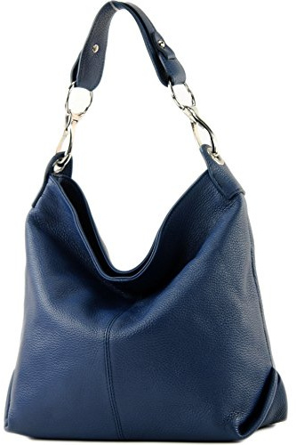 modamoda de T168 Damen Leder Schultertasche Henkeltasche Medium handmade in Italy, Farbe:Saphirblau