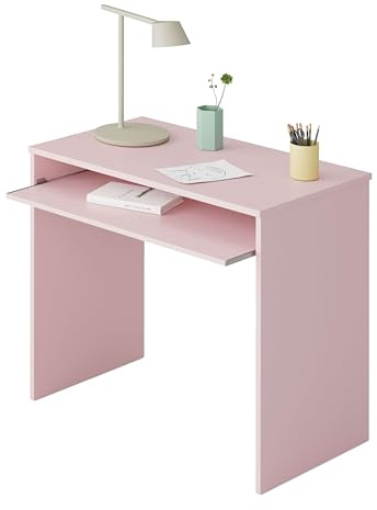 Habitdesign Mesa de Ordenador con Bandeja extraíble, Mesa Escritorio Juvenil, Modelo I-Joy, Color Rosa Nube, Medidas: 90 cm (Ancho) x 54 cm (Fondo) x 79 cm (Alto)