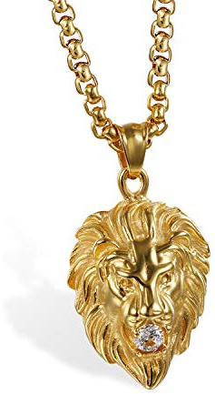 OIDEA Collana Catena Uomo Acciaio Inossidabile Pendente Testa di Leone Mosaico Zircone Rock Punk Oro