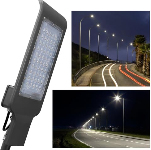 Foco LED de exterior, impermeable IP65, armadura de carretera LED 50 W, 4500 lúmenes, luz de seguridad, ideal para iluminar aparcamiento, calles, patios, condominios, jardín, campos de pádel, tenis,