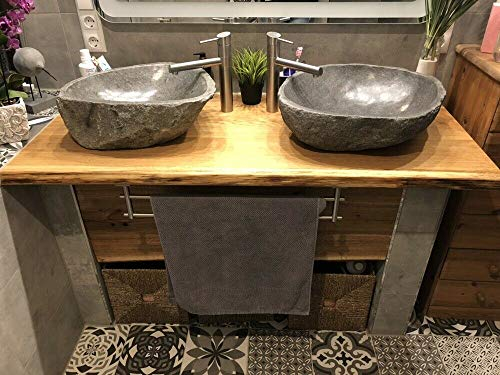 Waschtisch Eiche massiv Baumkante geölt Waschtischkonsole Holz (120 x 45 cm)