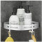 GRICOL Estantería esquinera para ducha, sin agujeros, de metal con 2 ganchos, estante para ducha, con adhesivo, para baño y cocina, color plateado