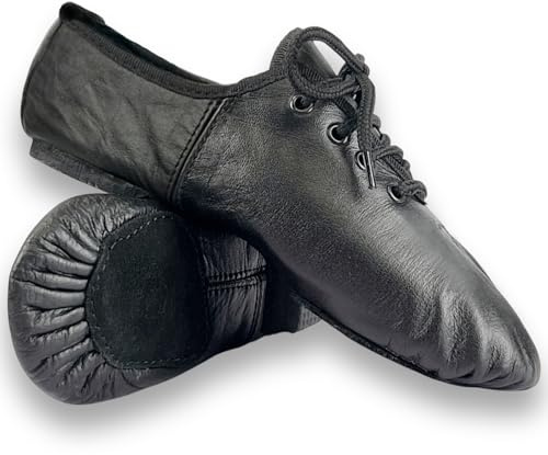 Jazz Dance Shoes Jazz Shoes Modern Stage Dance for Women - Rubber Split Sole - Black Leather Jaz-AD (Size 6.5 UK Women)