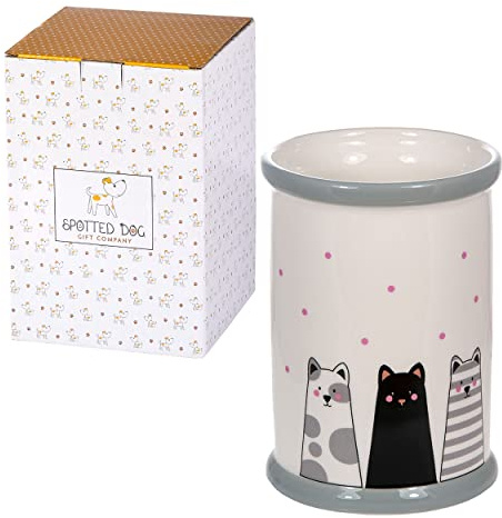 SPOTTED DOG GIFT COMPANY Cat Themed Kitchen Utensil Jar – White, Ceramic, Utensil Holders | Kitchen Accessories & Organizer